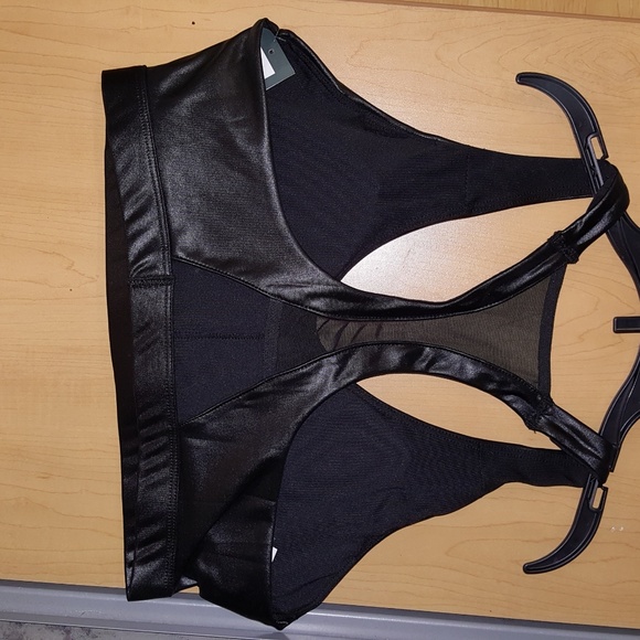 mta Tops Sports Bra Black Leather Look Poshmark